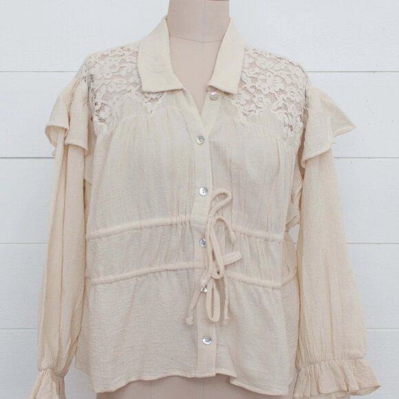 NWOT Jen’s Pirate Booty Kiedis Top - Natural Bohemian Boho Western Long Sleeve - Picture 1 of 7